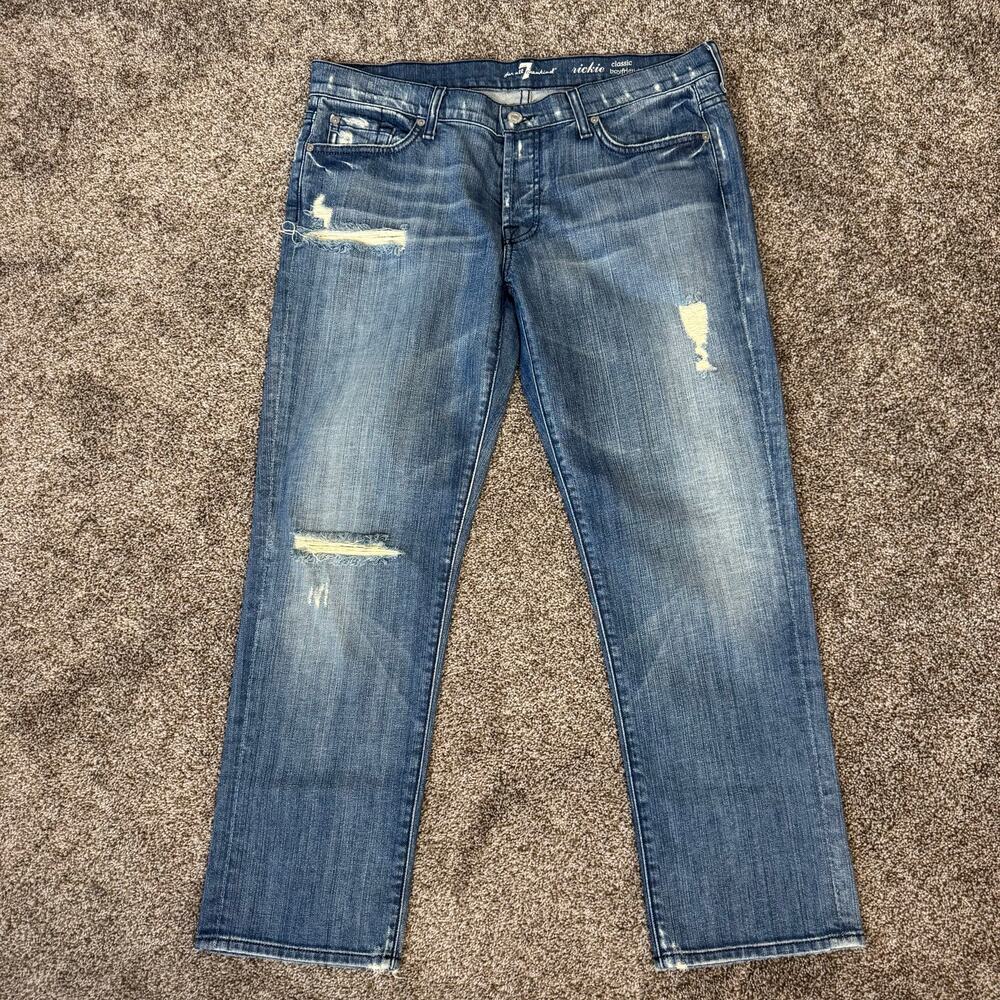 7 For All Mankind Rickie Classic Boyfriend Jeans Size   Straight Leg Distressed